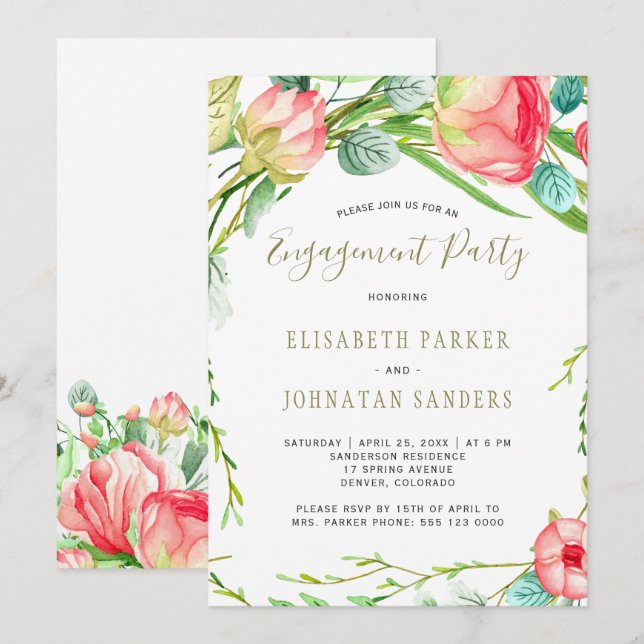 Invitation Jardin moderne élégante fête rose (Devant / Derrière)