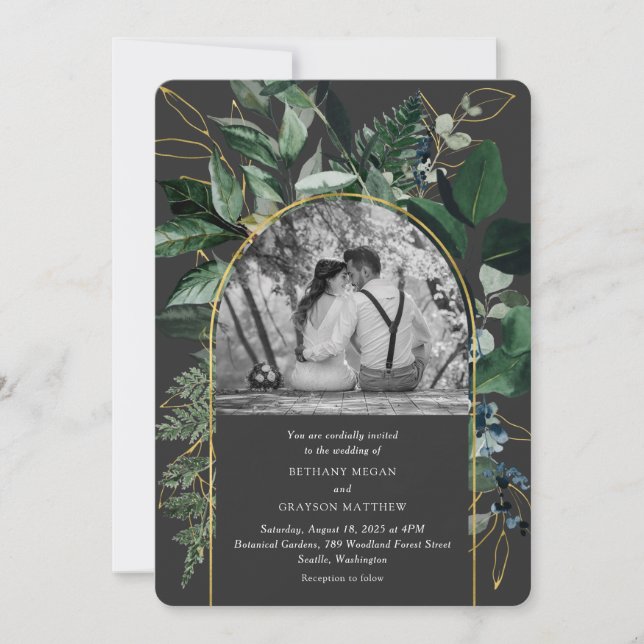 Invitation Jardin moderne et verdoyant, mariage photo (Devant)
