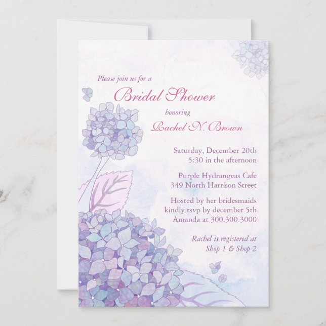Invitation Jardin mou Hydrangea Fête des mariées florale (Devant)
