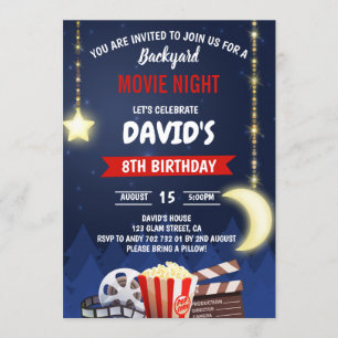 Invitation Jardin Movie Night Boy Birthday Party
