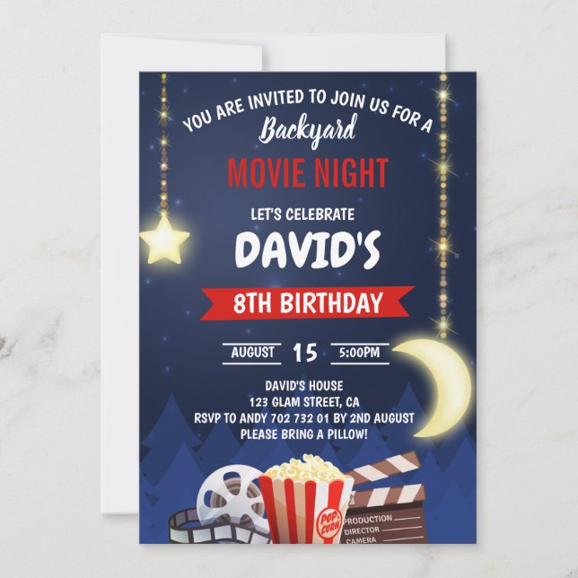 Invitation Jardin Movie Soirée Garçon fête d'anniversaire (Devant)