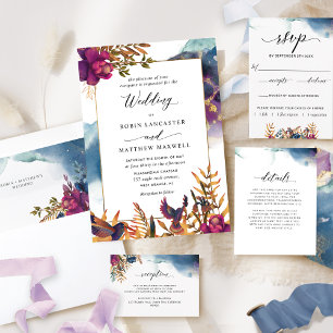 Invitation Jardin mystique violet, Turquoise, bleu et Mariage