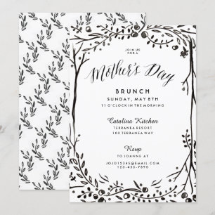 Invitation Jardin noir et blanc Fête des mères Brunch