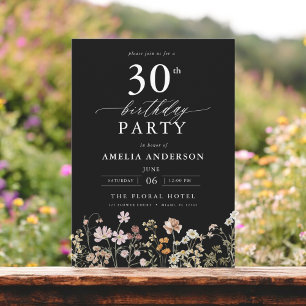 Invitation Jardin noir fleur sauvage 30e anniversaire