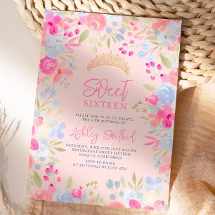 Invitation Jardin pastel fleurs sauvages Sweet 16 anniversair