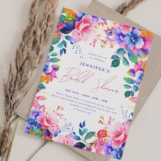 Invitation Jardin peint clair Fête des mariées florale (Bright Painted Garden Floral Bridal Shower Invitation)