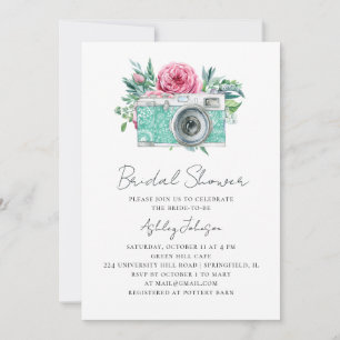 Invitation Jardin pivoines douche nuptiale. Caméra florale Bo