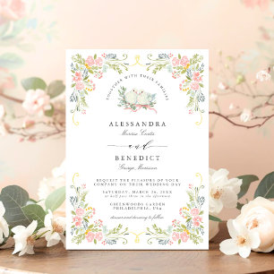 Invitation Jardin Rococo Pastel Mariage Floral Orné