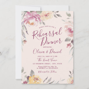 Invitation Jardin romantique aquarelle dîner de répétition fl