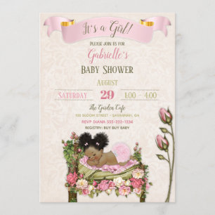 Invitation Jardin romantique Baby Shower Roses roses et verte