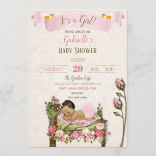 Invitation Jardin romantique Baby Shower Roses roses et verte