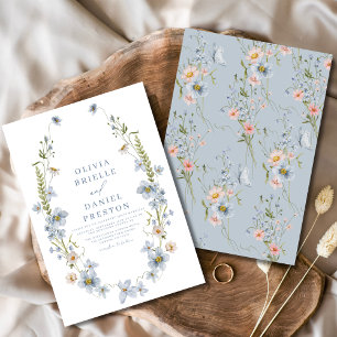 Invitation Jardin romantique Dusty Blue Vintage Mariage