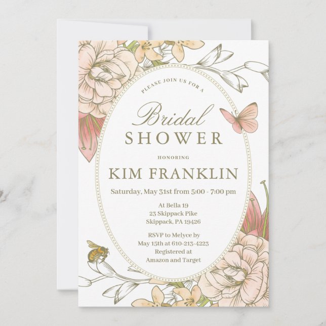 Invitation Jardin romantique Floral nuptiale ou Baby shower I (Devant)