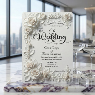 Invitation Jardin romantique monochrome ivoire blanc