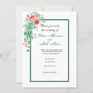 Invitation Jardin rose Aquarelle Rose Bouquet Mariage