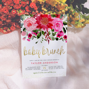 Invitation Jardin rose et rouge Vert Bébé Brunch
