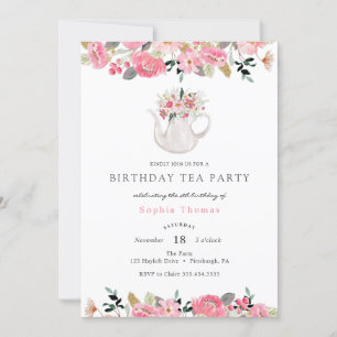 Invitation Jardin rose Floral Anniversaire Tea Party