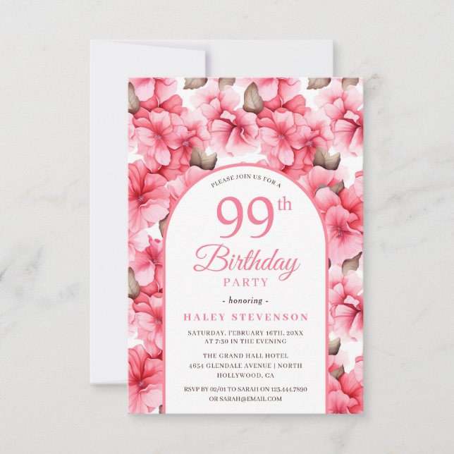 Invitation Jardin rose joli Arc floral chic 99e anniversaire (Devant)