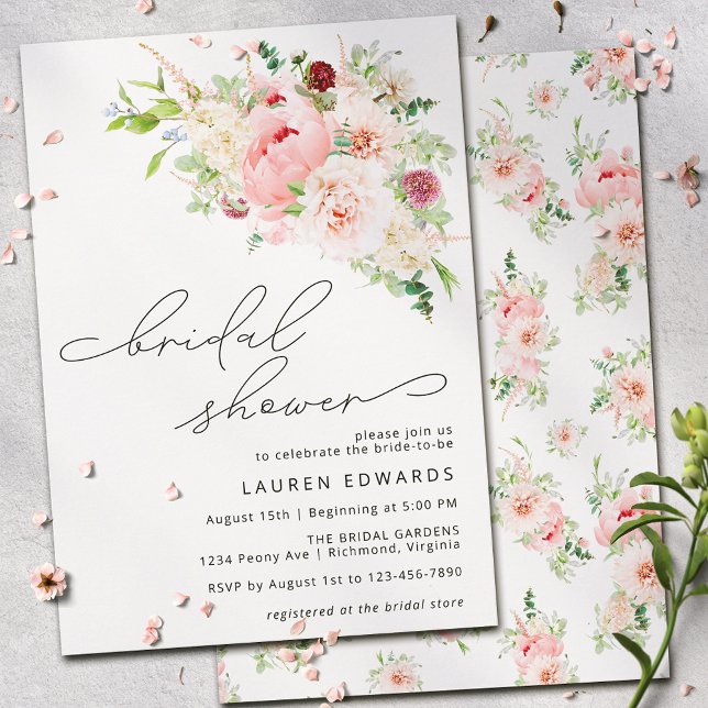 Invitation Jardin rose rose pâle | Fête des mariées moderne (Créateur téléchargé)