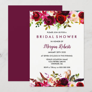 Invitation Jardin Rouge Bourgogne Fête des mariées Florale In