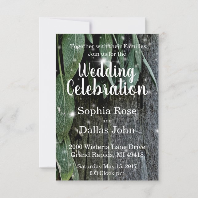 Invitation Jardin rustique grange bois et herbes Mariage (Devant)