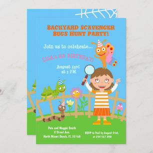 Invitation Jardin scavenger bugs chasse fête d'anniversaire