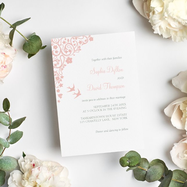 Invitation Jardin secret Blush rose Floral Oiseaux de bois (Créateur téléchargé)
