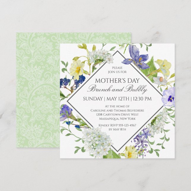 Invitation Jardin secret Fleur sauvage Fête des Mères Brunch (Devant / Derrière)