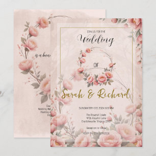 Invitation Jardin Secret Floral Peach Rose Mariage Fantaisist