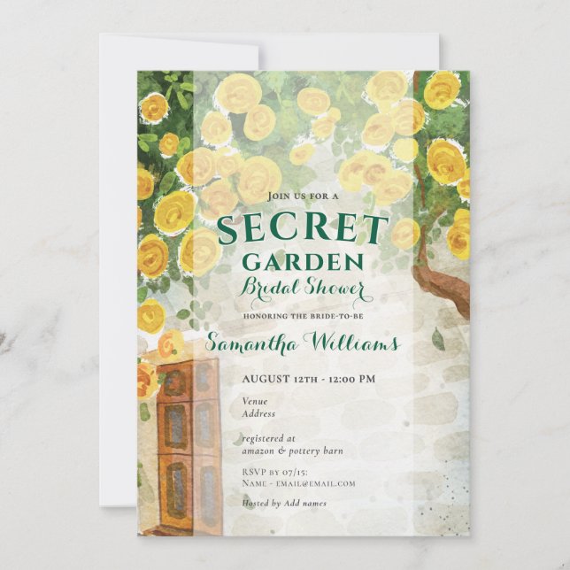 Invitation Jardin secret Roses jaunes Fête des mariées enchan (Devant)