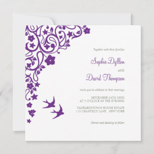 Invitation Jardin secret violet Mariage Lovebirds Floral