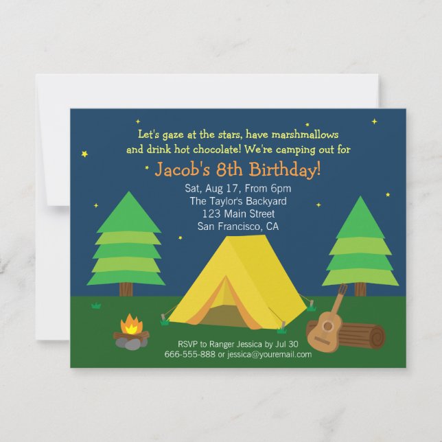 Invitation Jardin Slepover Camping Fête D'Anniversaire Pour G (Devant)