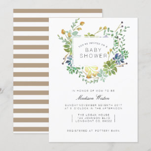 Invitation Jardin Succulent Baby shower d'aquarelle florale