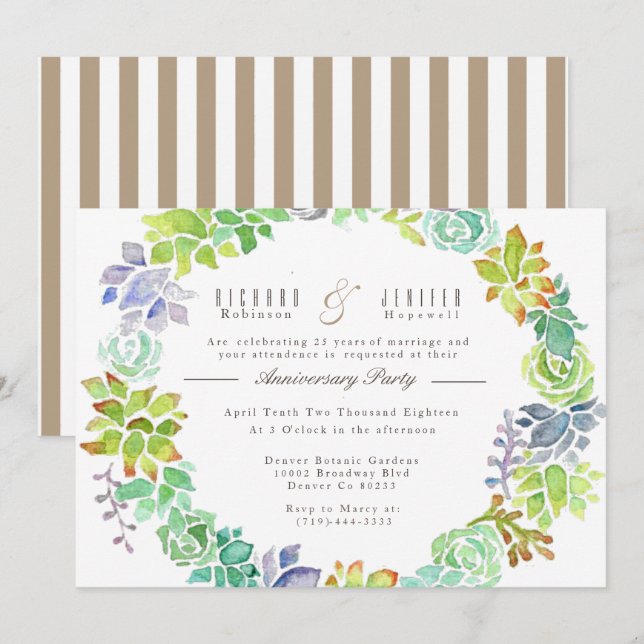 Invitation Jardin Succulent | Fête de l'anniversaire de l'aqu (Devant / Derrière)