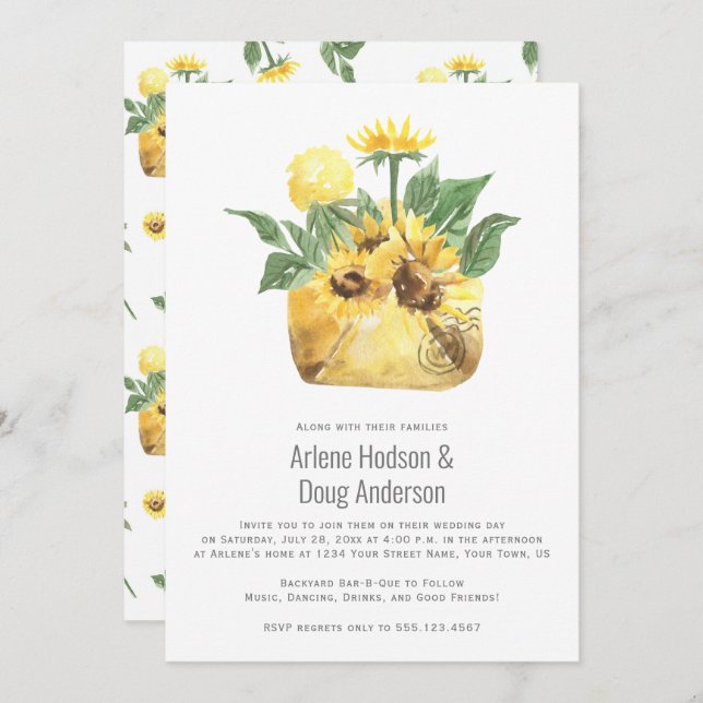 Invitation Jardin Sunflowers Mariage Décontracté Bar-B-Que | (Devant / Derrière)