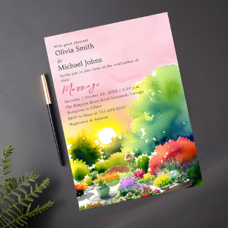 Invitation Jardin Sunrise Aquarelle Coloré Floral Mariage