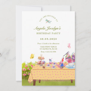 Invitation Jardin table tasse de thé nature anniversaire