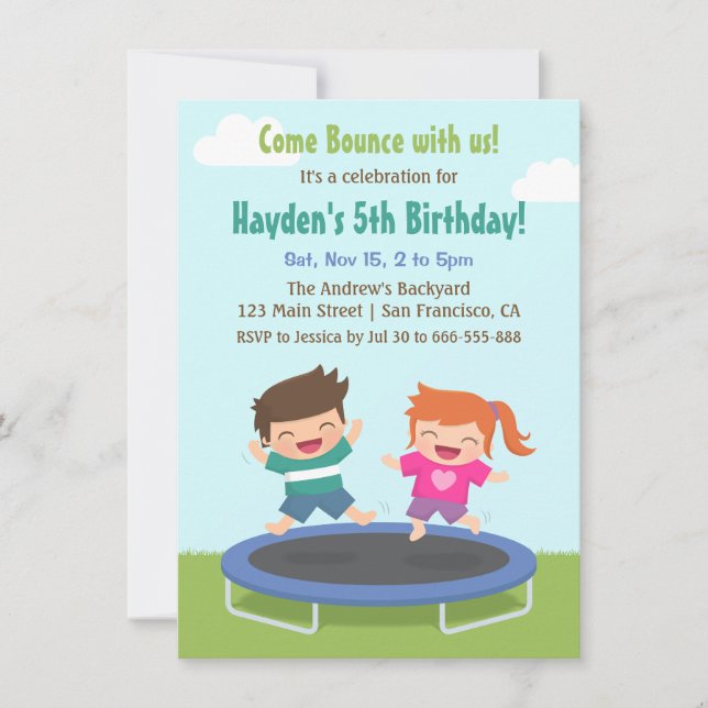Invitation Jardin Trampoline Anniversaire de enfant Party (Devant)