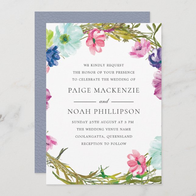 Invitation Jardin tropical Aquarelle Mariage floral Inviter (Devant / Derrière)
