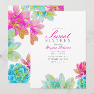 Invitation Jardin Turquoise rose vif Succulents Doux 16 Parti