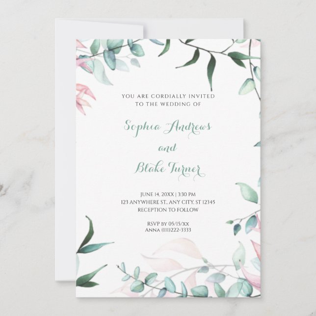 Invitation Jardin vert et rose moderne Congé Mariage (Devant)