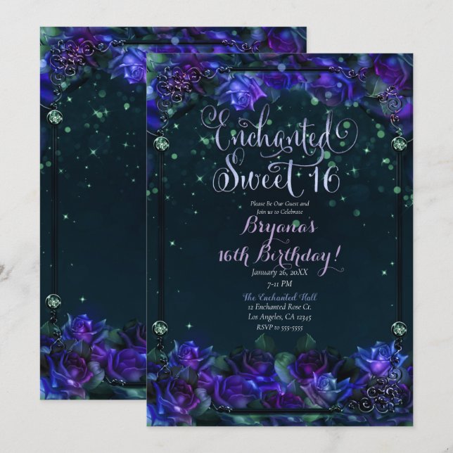 Invitation Jardin vert violet enchanté doux 16 (Devant / Derrière)