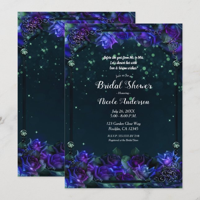 Invitation Jardin vert violet enchanté nuptiale (Devant / Derrière)