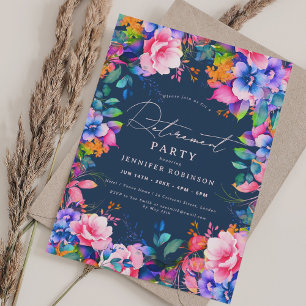 Invitation Jardin Vibrant Floral Retraite Party Marine Blue