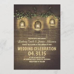Invitation jardin vintage rustique lumières bois mariage invi
