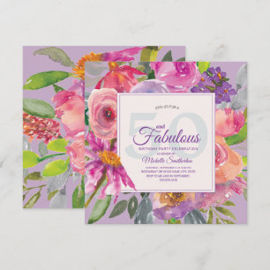 Invitation Jardin Violet Rose Floral 50 et Fabuleux