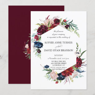 Invitation Jardin Whimsical Bourgogne bleu Mariage