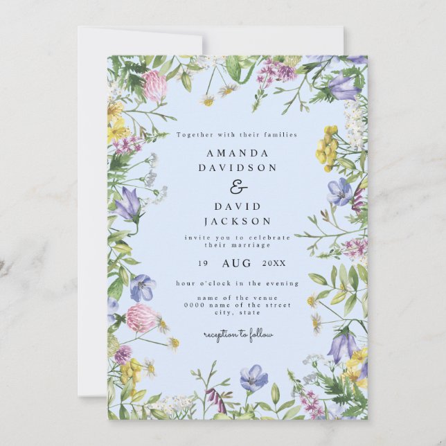 Invitation Jardin Whimsical fleur sauvage Bleu Rustique Maria (Devant)