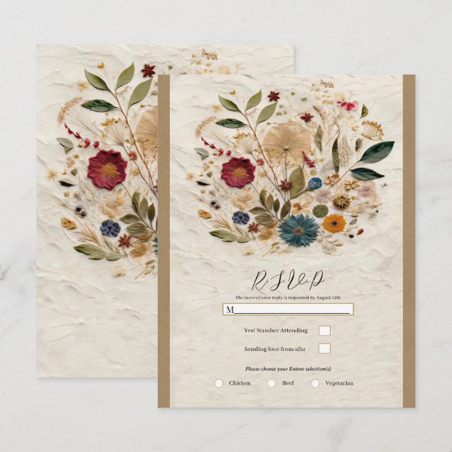 Invitation Jardin Whimsical Pressé Fleurs Bohème RSVP (Devant / Derrière)