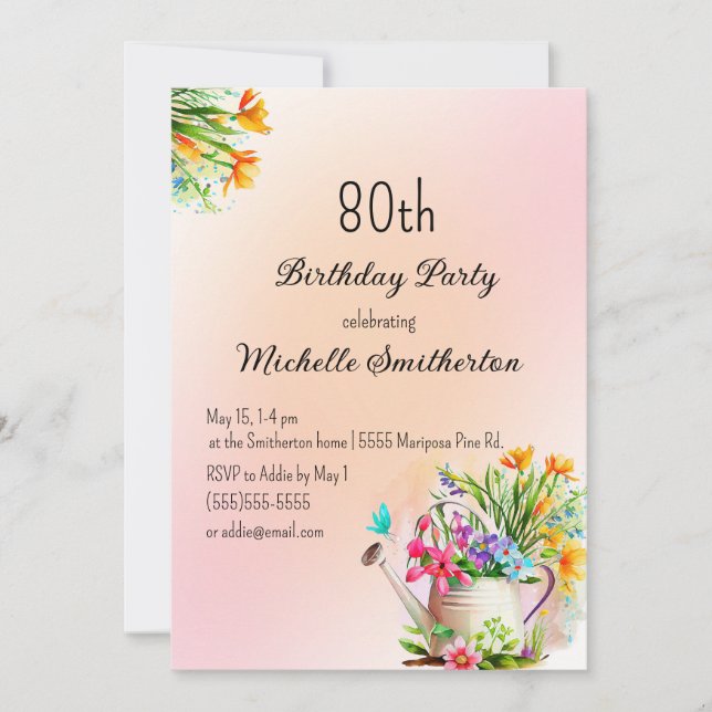 Invitation Jardinage Fleurs 80e fête d'anniversaire (Devant)